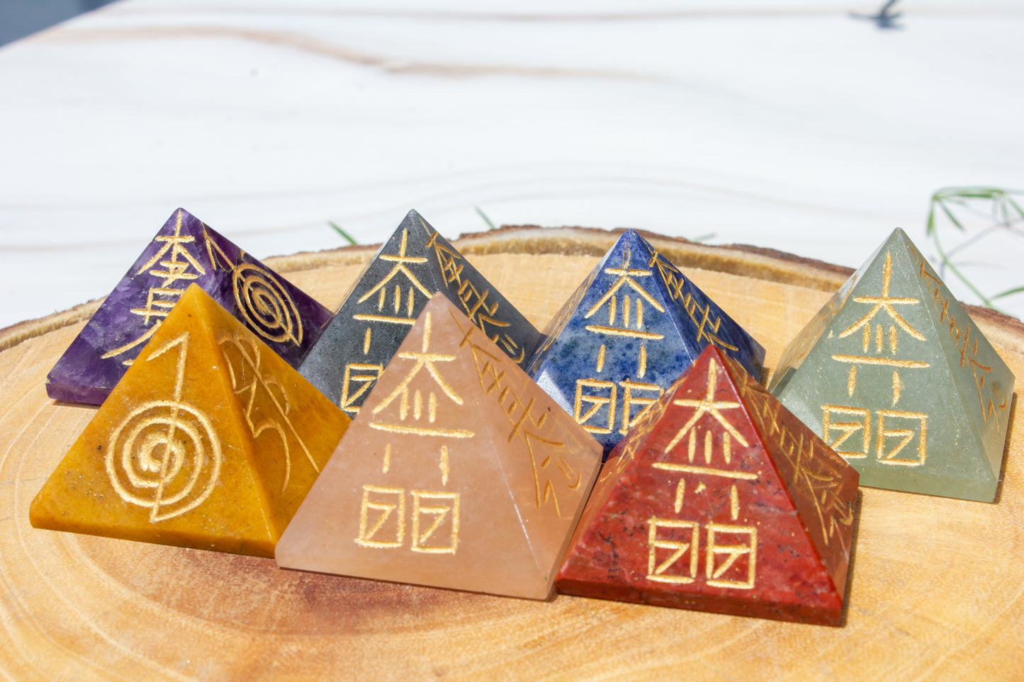 7 Chakra Pyramid Set with Reiki Symbols